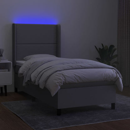 Letto a Molle Materasso e LED Grigio Chiaro 100x200 cm Tessuto - homemem39