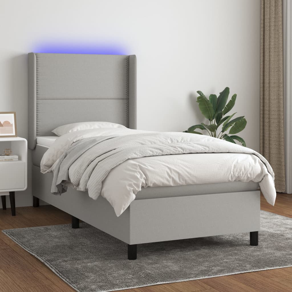 Letto a Molle Materasso e LED Grigio Chiaro 100x200 cm Tessuto - homemem39