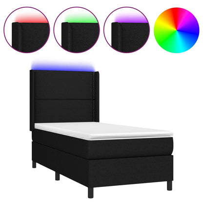 Letto a Molle con Materasso e LED Nero 100x200 cm in Tessuto - homemem39