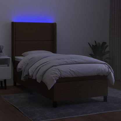 Letto a Molle Materasso e LED Marrone Scuro 100x200 cm Tessuto | homemem39