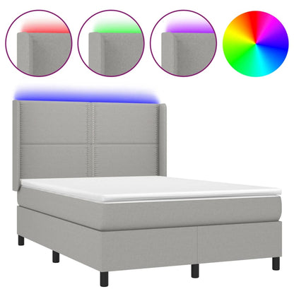 Letto a Molle Materasso e LED Grigio Chiaro 140x190 cm Tessuto | homemem39