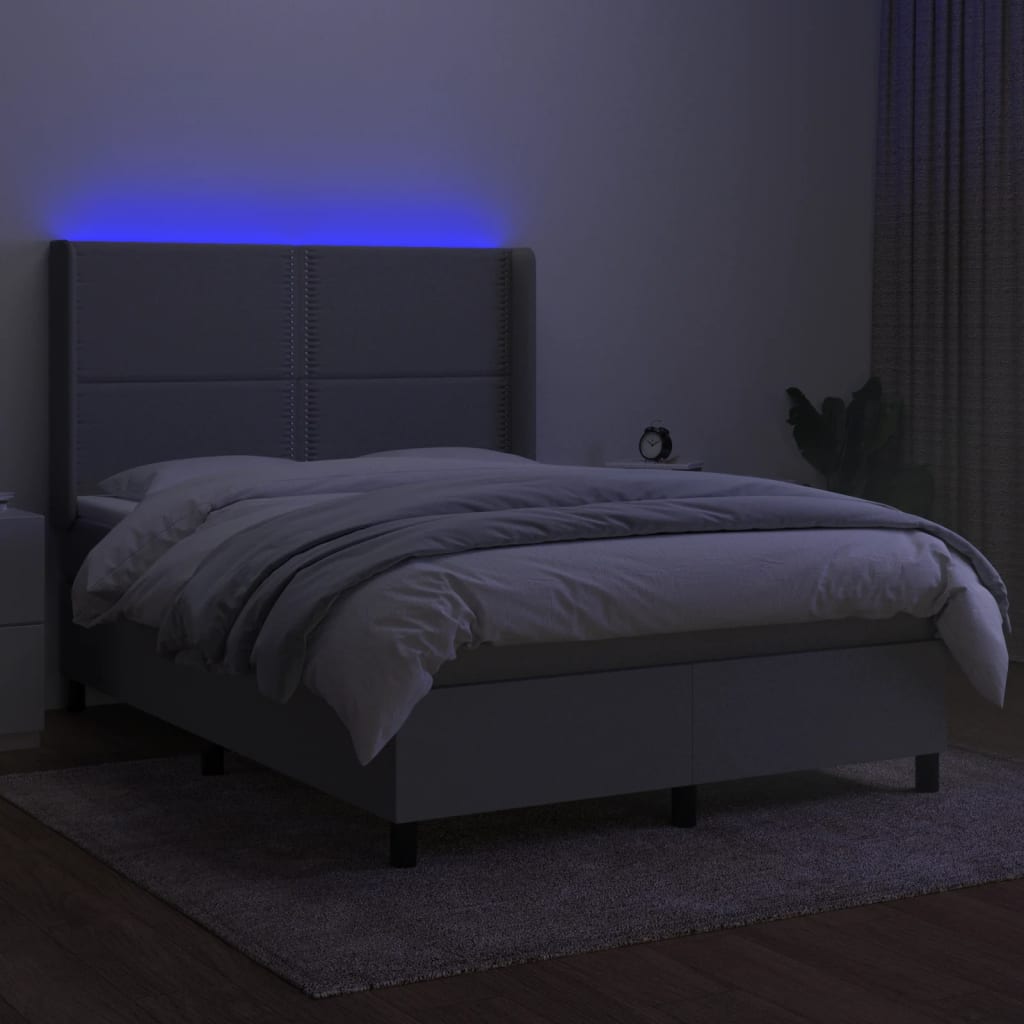 Letto a Molle Materasso e LED Grigio Chiaro 140x190 cm Tessuto | homemem39