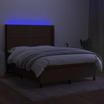Letto a Molle Materasso e LED MarroneScuro 140x190cm in Tessuto | homemem39