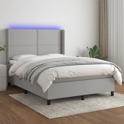 Letto a Molle Materasso e LED Grigio Chiaro 140x200 cm Tessuto - homemem39