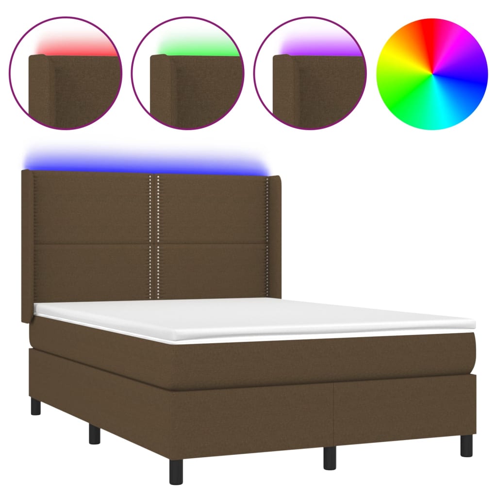 Letto a Molle Materasso e LED Marrone Scuro 140x200 cm Tessuto | homemem39
