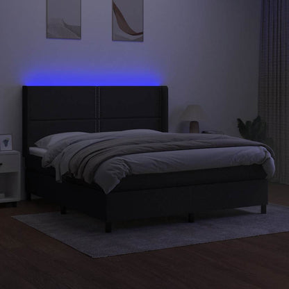 Letto a Molle con Materasso e LED Nero 160x200 cm in Tessuto | homemem39