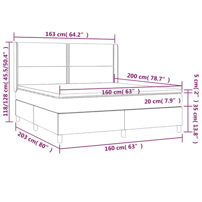 Letto a Molle con Materasso e LED Nero 160x200 cm in Tessuto | homemem39