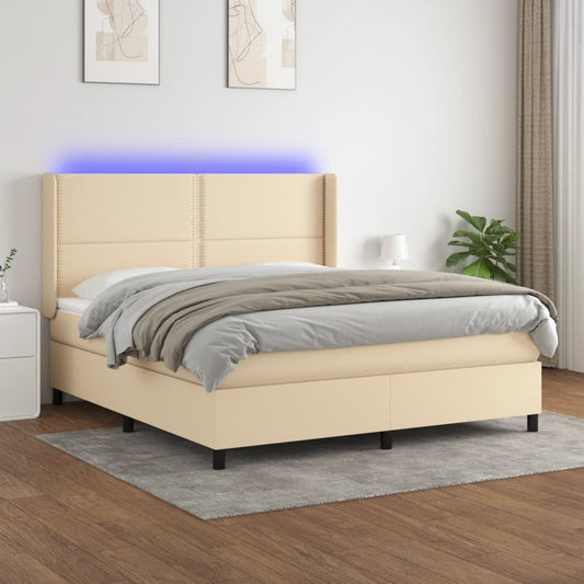 Letto a Molle con Materasso e LED Crema 160x200 cm in Tessuto - homemem39