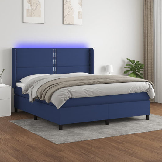 Letto a Molle con Materasso e LED Blu 160x200 cm in Tessuto - homemem39