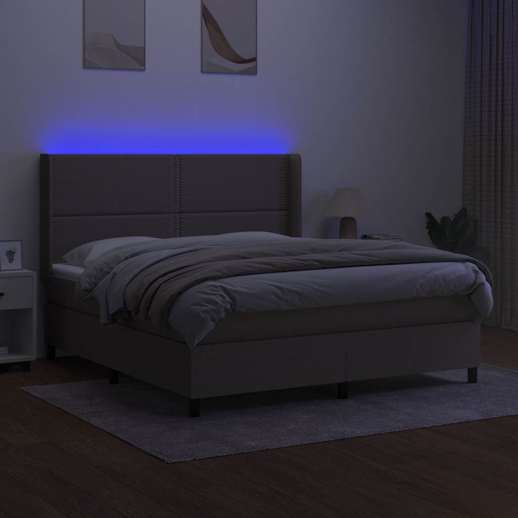Letto a Molle con Materasso e LED Tortora 180x200 cm in Tessuto | homemem39