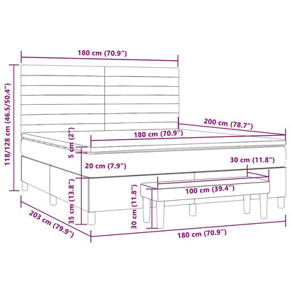 Letto a Molle con Materasso e LED Tortora 180x200 cm in Tessuto | homemem39