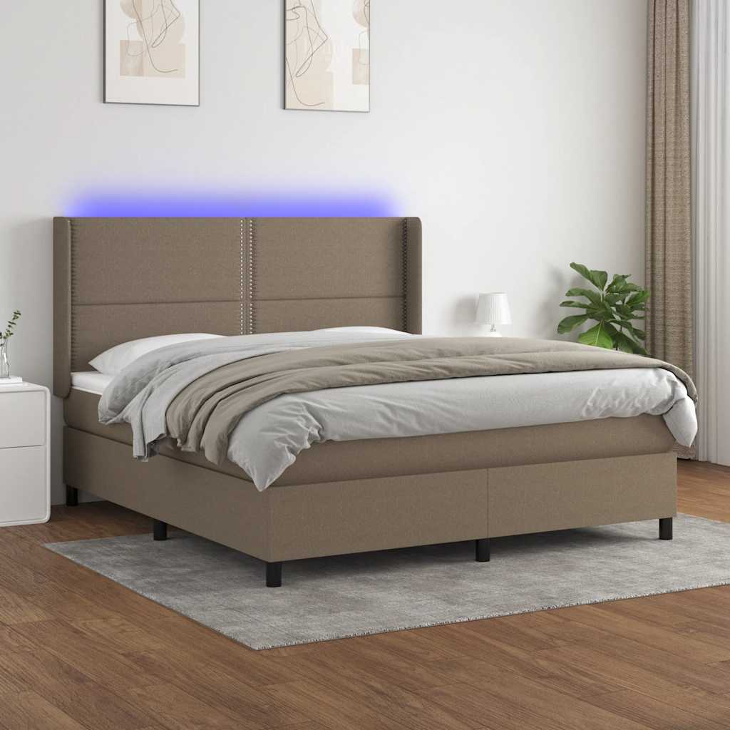 Letto a Molle con Materasso e LED Tortora 180x200 cm in Tessuto | homemem39