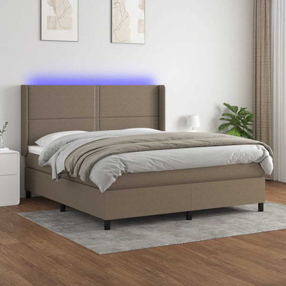 Letto a Molle con Materasso e LED Tortora 180x200 cm in Tessuto | homemem39