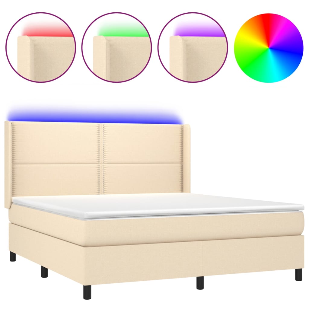 Letto a Molle con Materasso e LED Crema 180x200 cm in Tessuto - homemem39