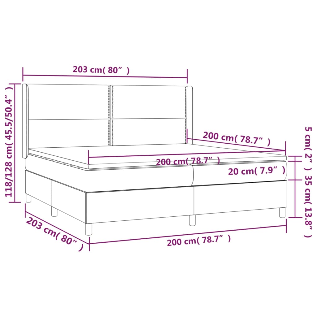 Letto a Molle Materasso e LED Grigio Scuro 200x200cm in Tessuto - homemem39