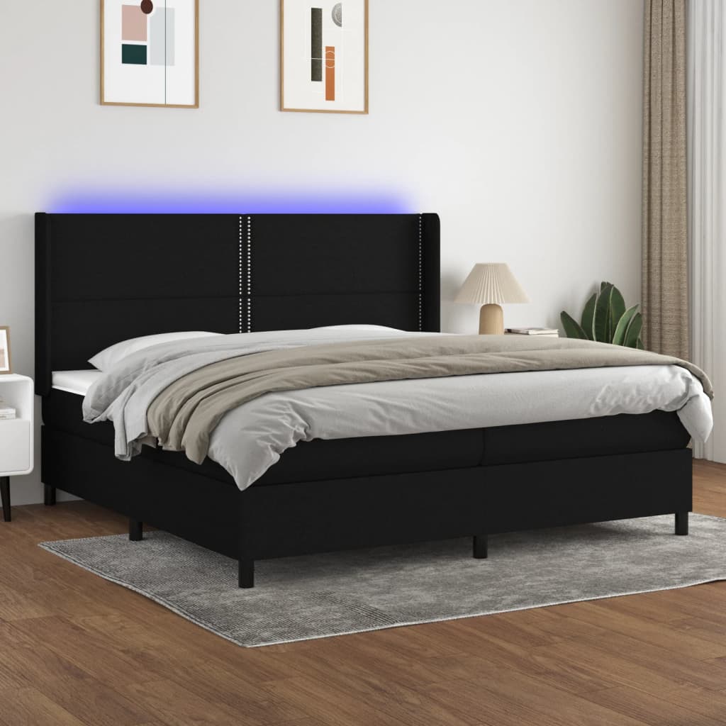 Letto a Molle Materasso e LED Nero 200x200cm in Tessuto - homemem39