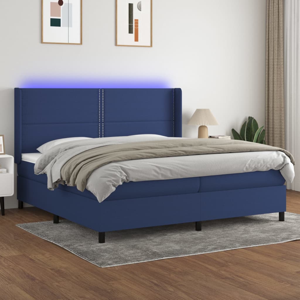 Letto a Molle Materasso e LED Blu 200x200cm in Tessuto - homemem39