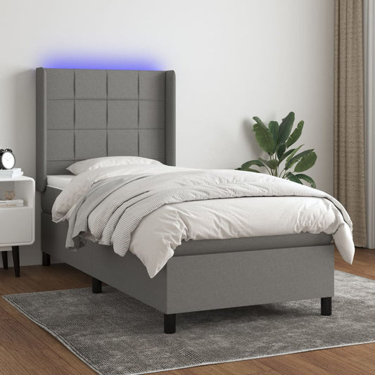 Letto a Molle Materasso e LED Grigio Scuro 90x190 cm in Tessuto - homemem39