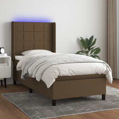 Letto a Molle Materasso e LED Marrone Scuro 100x200 cm Tessuto | homemem39