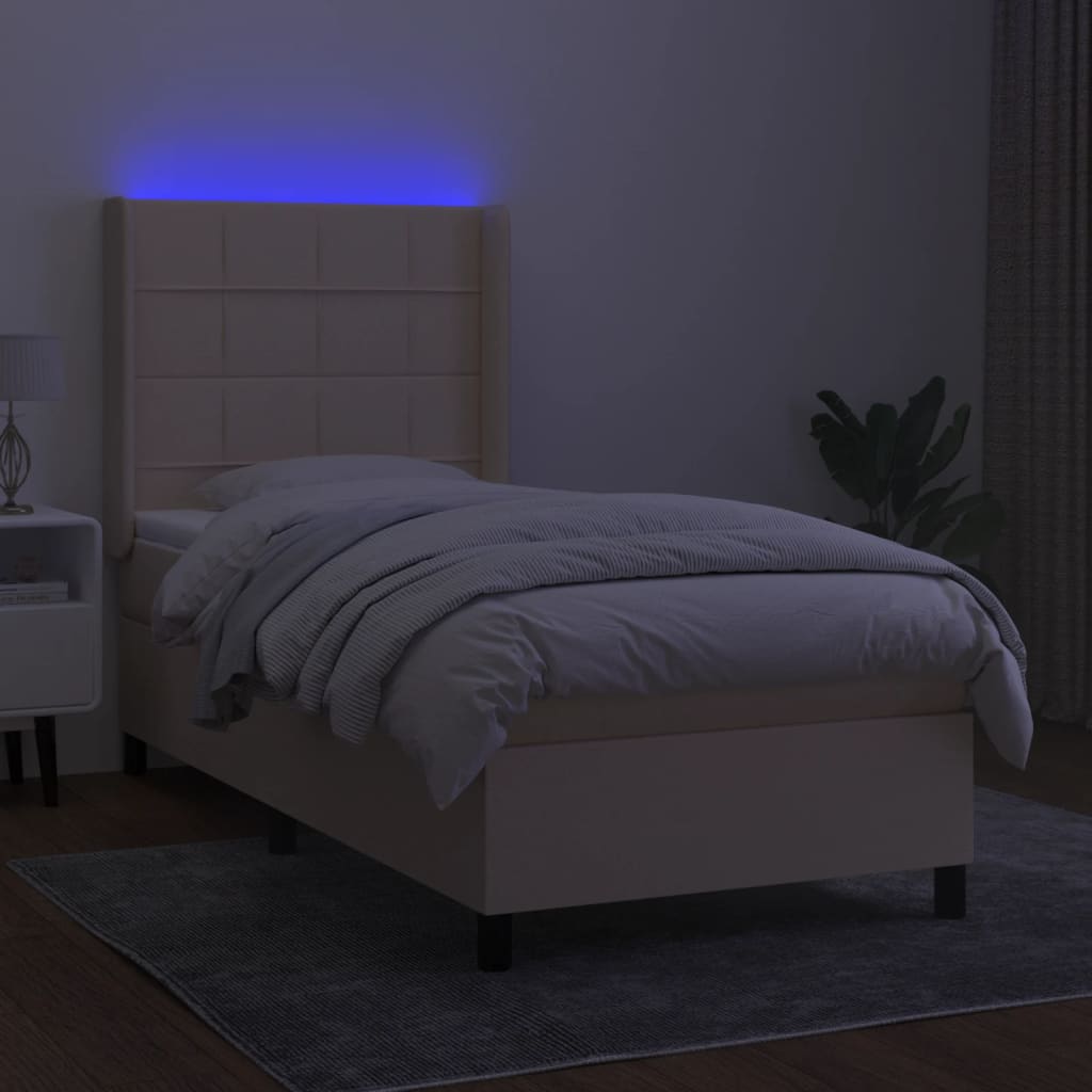 Letto a Molle con Materasso e LED Crema 100x200cm in Tessuto