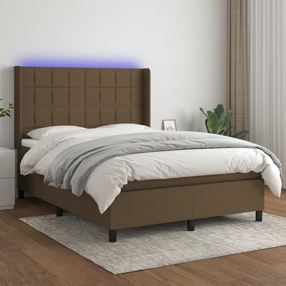 Letto a Molle Materasso e LED MarroneScuro 140x190cm in Tessuto | homemem39