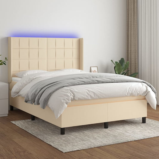 Letto a Molle con Materasso e LED Crema 140x200 cm in Tessuto - homemem39