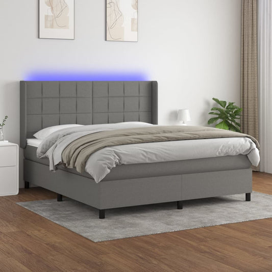 Letto a Molle Materasso e LED Grigio Scuro 160x200cm in Tessuto - homemem39