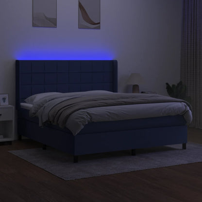 Letto a Molle con Materasso e LED Blu 180x200 cm in Tessuto - homemem39