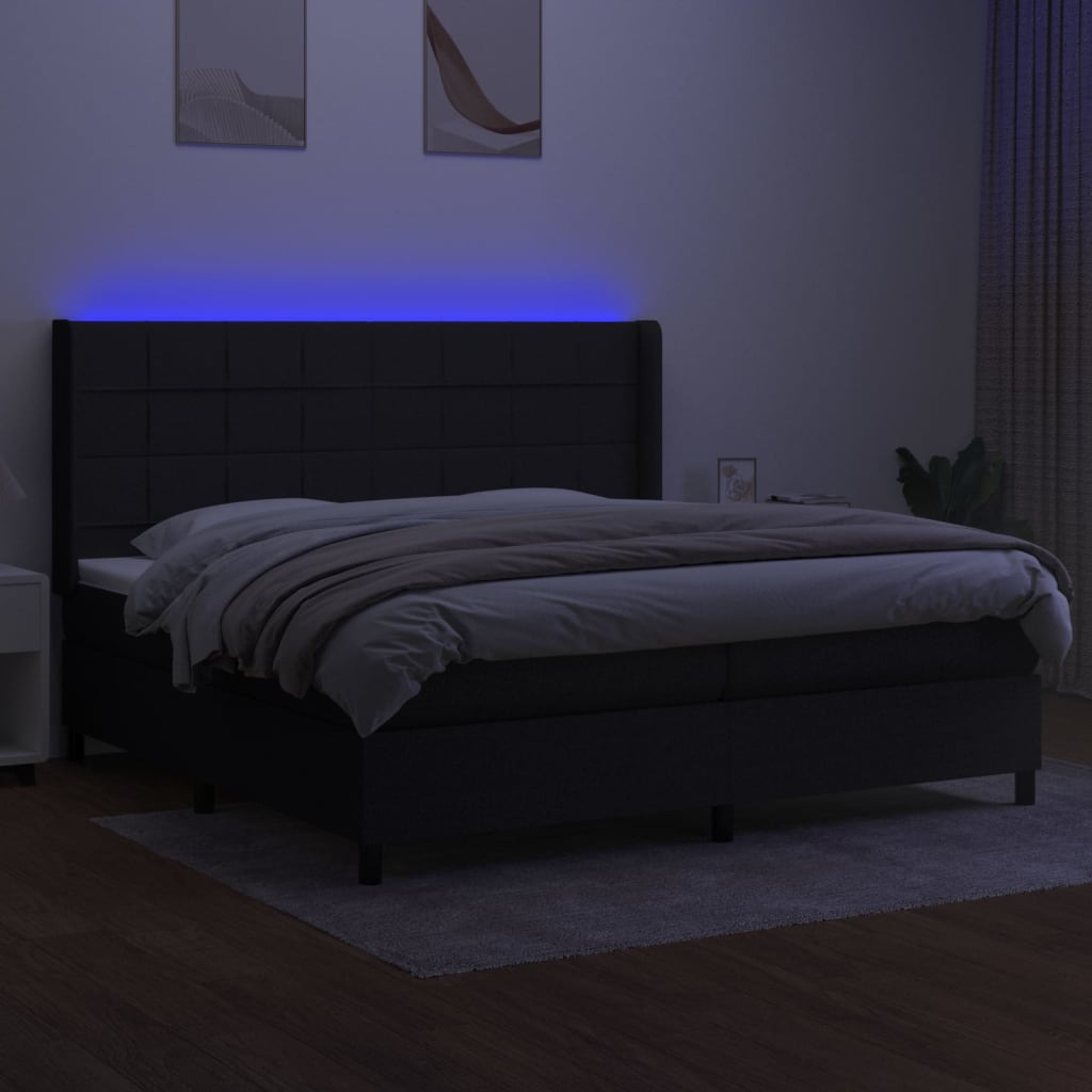 Letto a Molle Materasso e LED Nero 200x200cm in Tessuto - homemem39