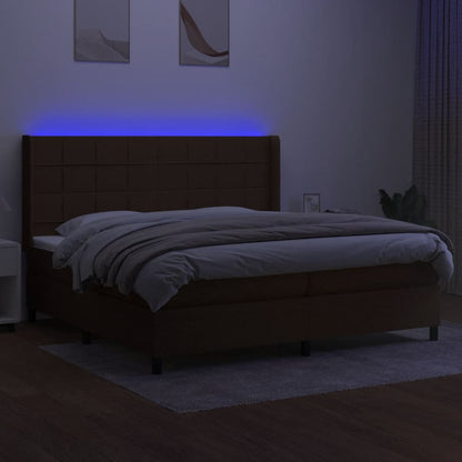 Letto a Molle Materasso e LED Marronescuro 200x200cm in Tessuto | homemem39