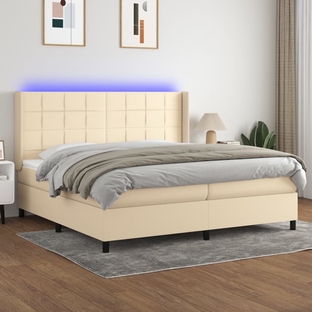 Letto a Molle Materasso e LED bianco 200x200cm in Tessuto - homemem39