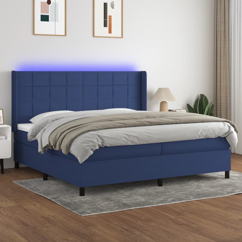 Letto a Molle Materasso e LED Blu 200x200cm in Tessuto