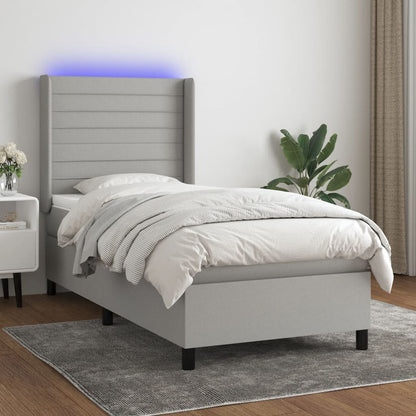 Letto a Molle Materasso e LED Grigio Chiaro 80x200 cm Tessuto