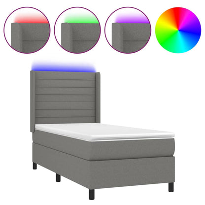 Letto a Molle Materasso e LED Grigio Scuro 80x200 cm in Tessuto - homemem39