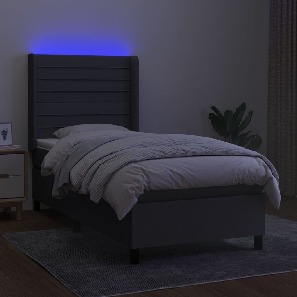 Letto a Molle Materasso e LED Grigio Scuro 80x200 cm in Tessuto - homemem39