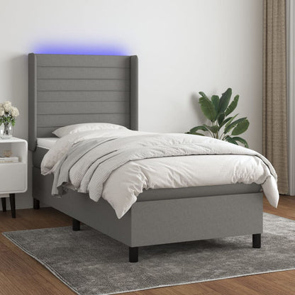 Letto a Molle Materasso e LED Grigio Scuro 80x200 cm in Tessuto - homemem39