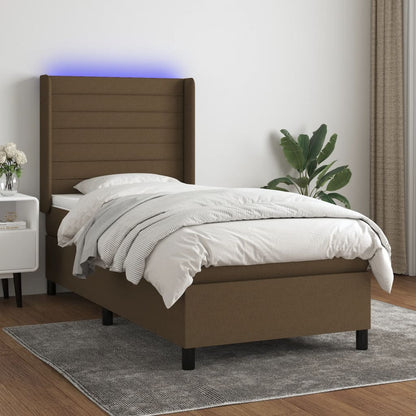 Letto a Molle Materasso e LED Marrone Scuro 90x190cm in Tessuto - homemem39