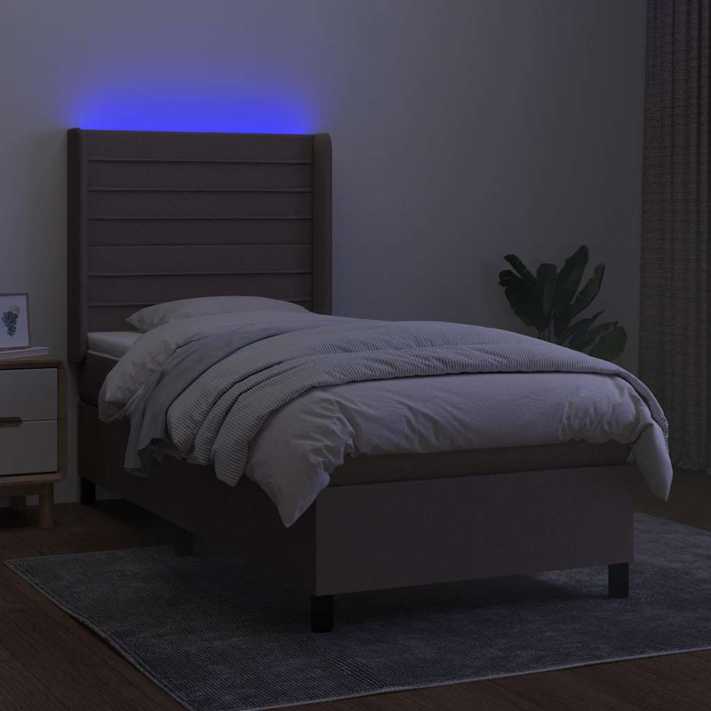 Letto a Molle con Materasso e LED Tortora 90x190 cm in Tessuto - homemem39