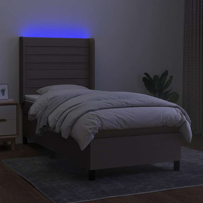 Letto a Molle con Materasso e LED Tortora 90x190 cm in Tessuto - homemem39