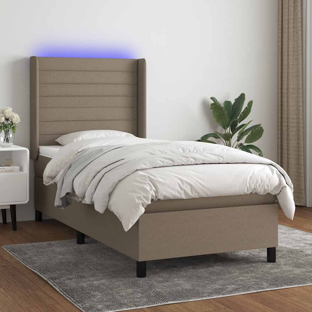 Letto a Molle con Materasso e LED Tortora 90x190 cm in Tessuto - homemem39