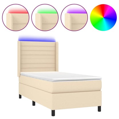 Letto a Molle con Materasso e LED Crema 90x190 cm in Tessuto | homemem39