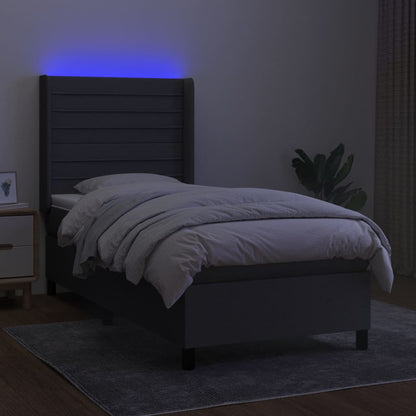 Letto a Molle Materasso e LED Grigio Scuro 90x200 cm in Tessuto