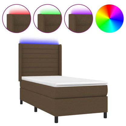 Letto a Molle Materasso e LED Marrone Scuro 90x200cm in Tessuto