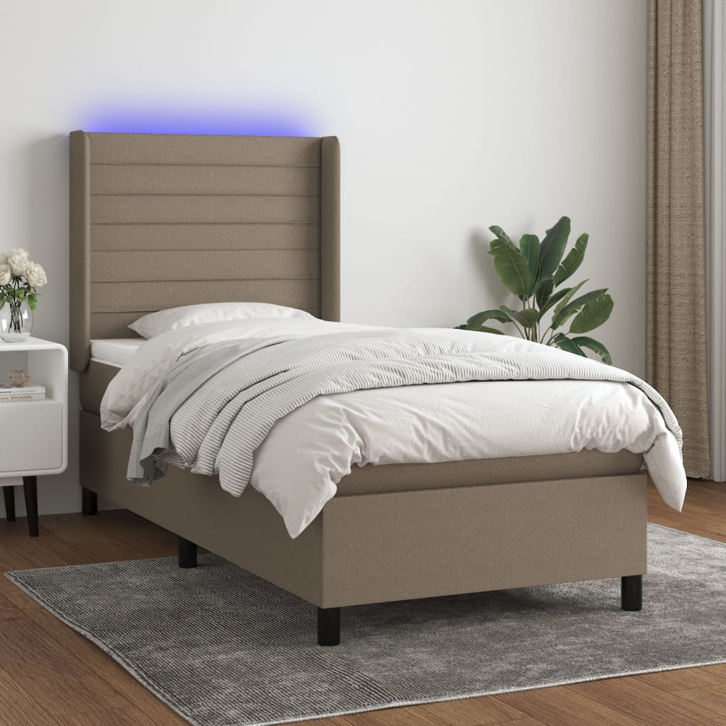 Letto a Molle con Materasso e LED Tortora 90x200 cm in Tessuto