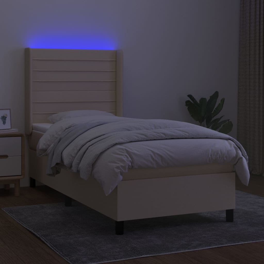 Letto a Molle con Materasso e LED Crema 90x200 cm in Tessuto