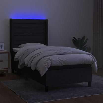 Letto a Molle con Materasso e LED Nero 100x200 cm in Tessuto