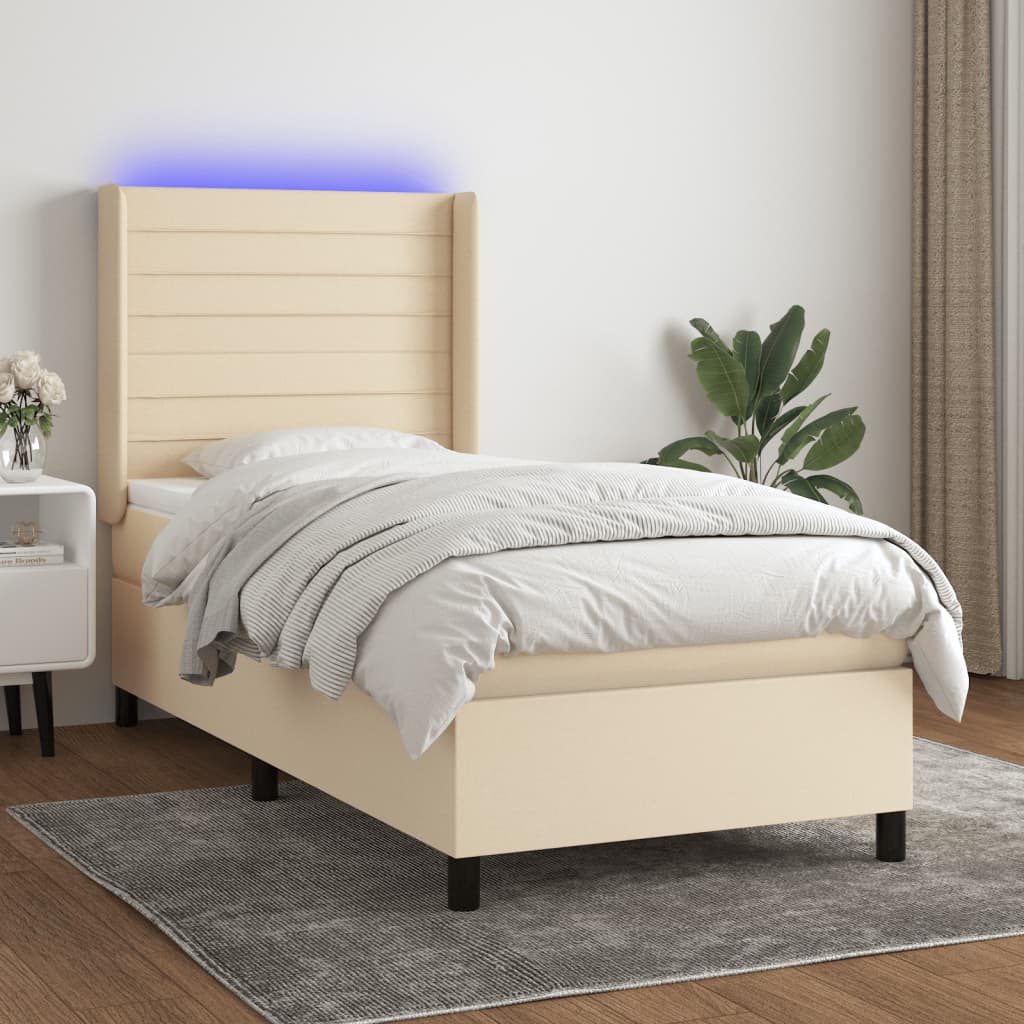 Letto a Molle con Materasso e LED Crema 100x200cm in Tessuto - homemem39