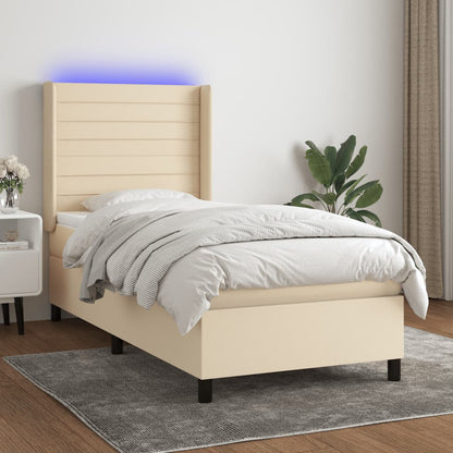 Letto a Molle con Materasso e LED Crema 100x200cm in Tessuto - homemem39