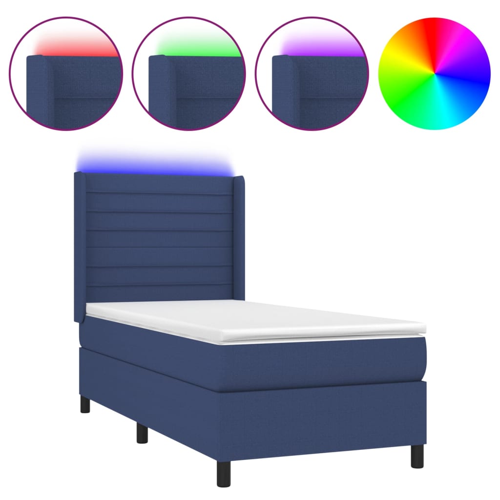 Letto a Molle con Materasso e LED Blu 100x200cm in Tessuto - homemem39