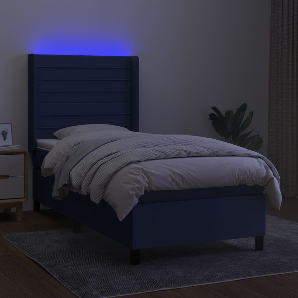 Letto a Molle con Materasso e LED Blu 100x200cm in Tessuto - homemem39